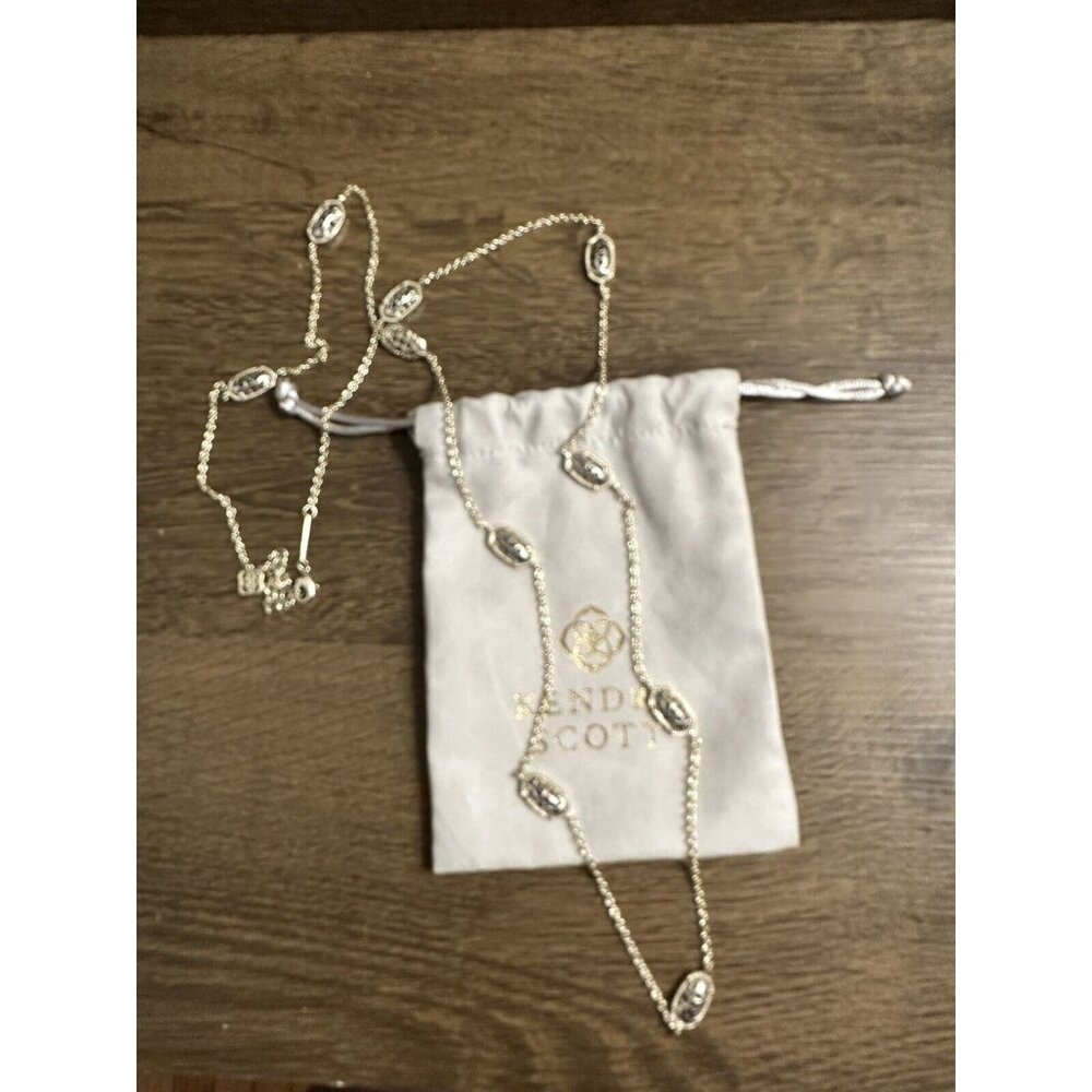 Kendra Scott Kellie Necklace Silver Filigree Gold Long Station Necklace